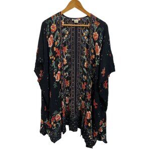 Gypsy Love Black Floral Gypsy Kimono Duster Cardigan Rayon Boho Festival XL